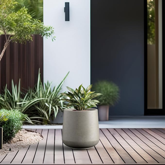 Kante 11.6" Dia Round Concrete Planter, Outdoor Indoor Large Plant Pots - Image 4