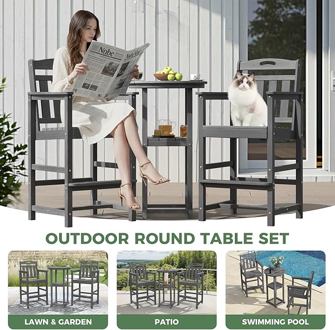 Outdoor Patio Bar Height Chair, All-Weather HDPE Tall Balcony Adirondack Stools - Image 7