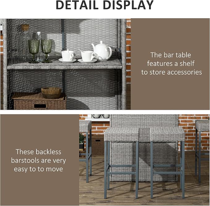 Outsunny 5 Piece Wicker Outdoor Bar Set, High Top Outdoor Table and Chairs - Image 4