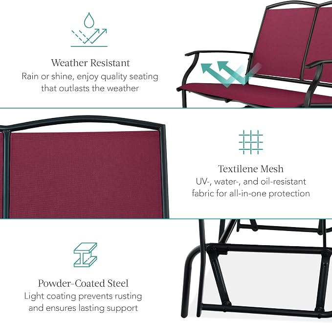 Best Choice Products 2-Person Outdoor Patio Swing Glider Steel Bench Loveseat - Image 5