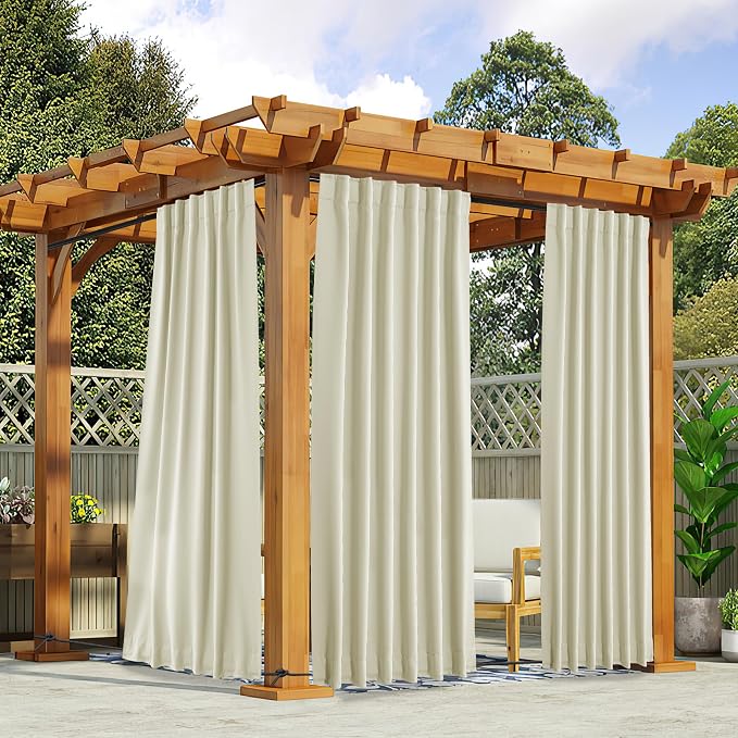 NICETOWN 2 Panels Outdoor Curtains Waterproof Pocket & Back Tab on Top & Bottom by NICETOWN