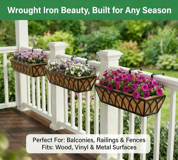 24 Inch Window Deck with Coco Liner, Fence Metal Hanging Flower Planter Window - Image 8