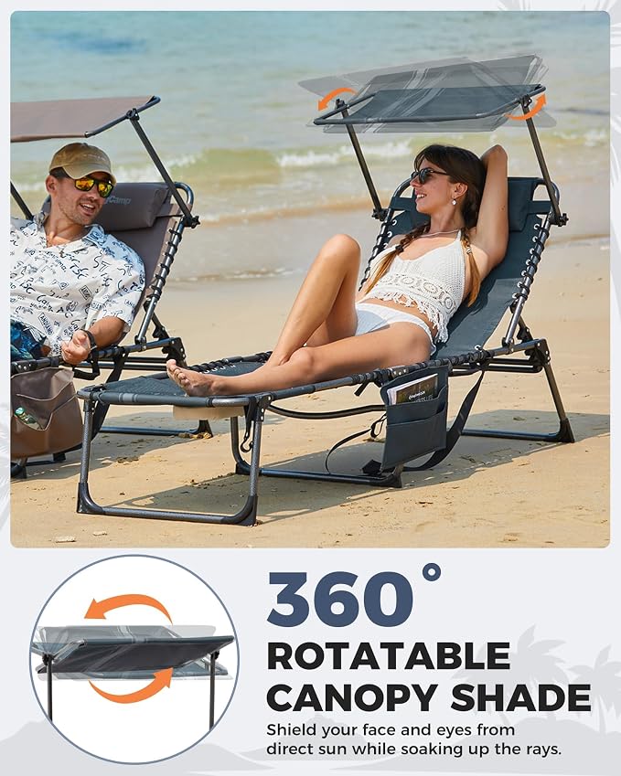 KingCamp Tanning Chair with Face Hole, Lounge Chairs Outdoor Folding Comfy - Image 3