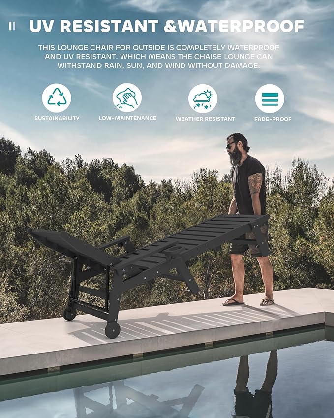 SERWALL Patio Chaise Lounge Chair Set of 4, 5 Positions Adjustable Poly Outdoor - Image 6