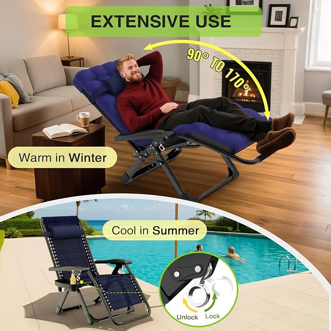 Suteck Zero Gravity Chair Set of 2, Reclining Camping Lounge Chair w/Removable - Image 3