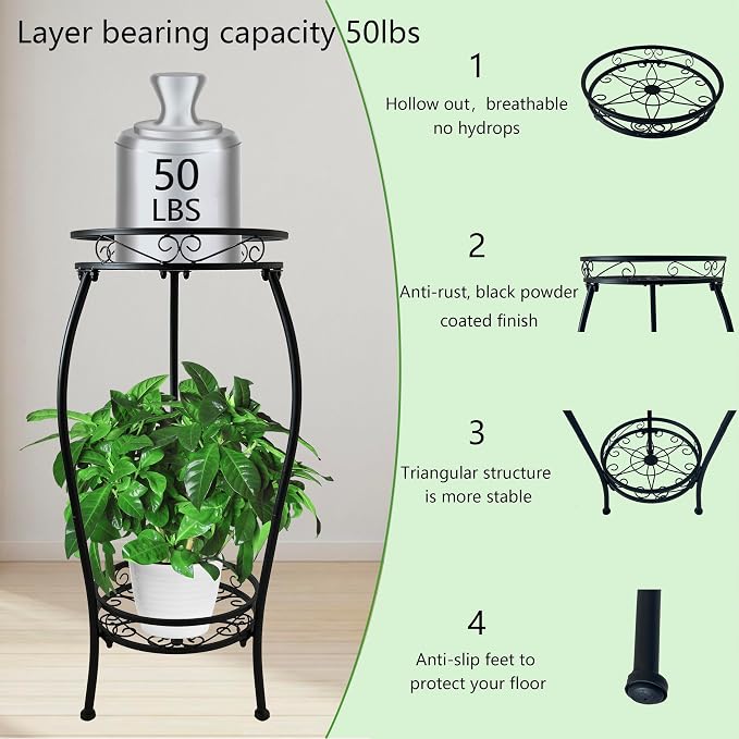 CASIMR 2 Tier Plant Stand Indoor Outdoor, 26.6" Tall Metal Potted Holder Rack - Image 2