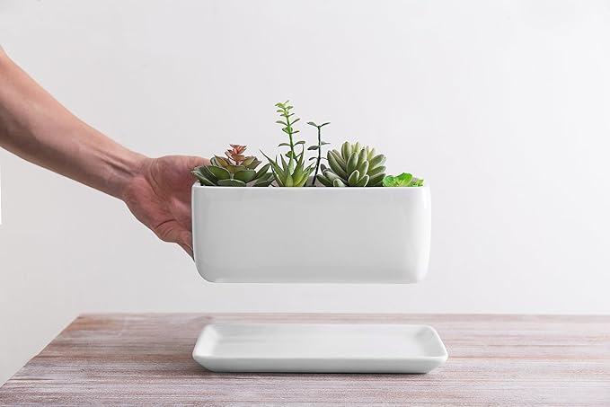 MyGift 10 Inch Modern Unglazed White Ceramic Indoor Plant Pot - Image 5