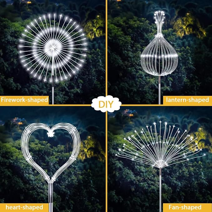 JJGoo Solar Firework Lights, 2 Pack 135 LEDs 2 Lighting Modes Solar Lights - Image 5