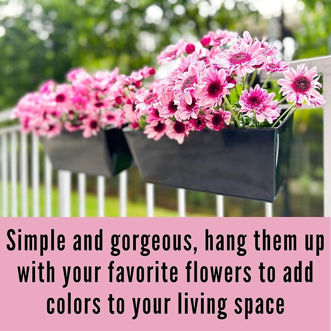 LaLaGreen Outdoor Rail Planter Large Black Metal Wall Hanging Strawberry Flower - Image 9