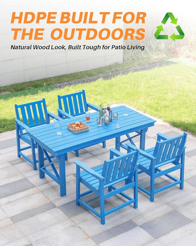 HDPE Outdoor Dining Table, 66.9” Rectangle Patio Dining Table - Image 8