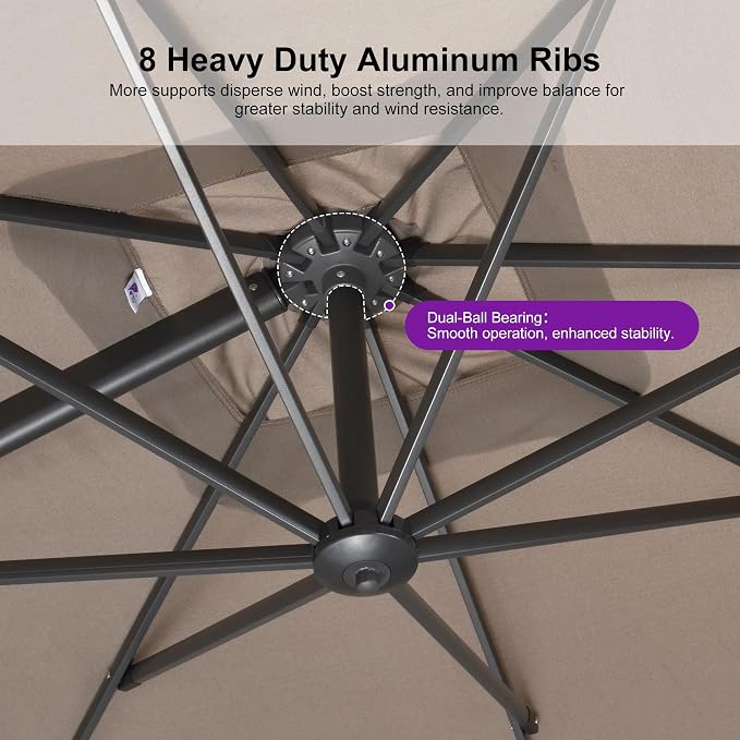 PURPLE LEAF Patio Umbrella 10' X 13' Rectangle Cantilever Umbrella Large - Image 4