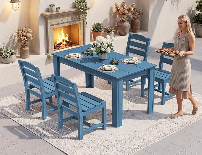 SERWALL Outdoor Dining Sets for 6, HDPE Dining Sets - Image 7