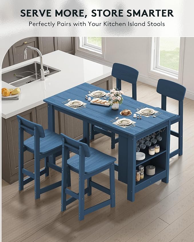 SERWALL 3-Piece Outdoor Counter Height Bar Set, HDPE Patio Bar Table - Image 9