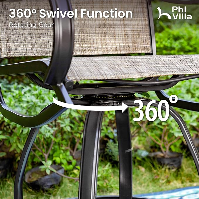 PHI Villa Outdoor Swivel Bar Stools Set of 6, Counter Height Patio Chairs - Image 2