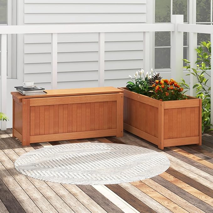 Giantex Set of 2 Outdoor Bench, Wood Raised Garden Bed w/Open Base, - Image 4