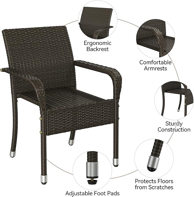 Yaheetech Set of 2 Stackable Outdoor Rattan Dining Chairs, All-Weather Armchair - Image 6