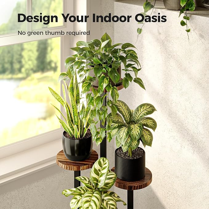 Bamworld Plant Tables Indoor Corner Plant Stand Tall Metal Wood Plant Shelf - Image 6