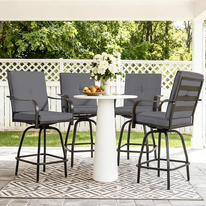 Outdoor Swivel Bar Stools Set of 4, Bar Height Patio Chairs - Image 2