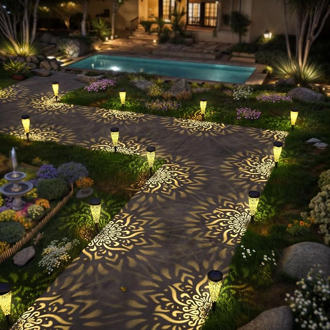 6 Pack Solar Lights Outdoor Garden Decorative Mandala Solar Garden Lights - Image 6