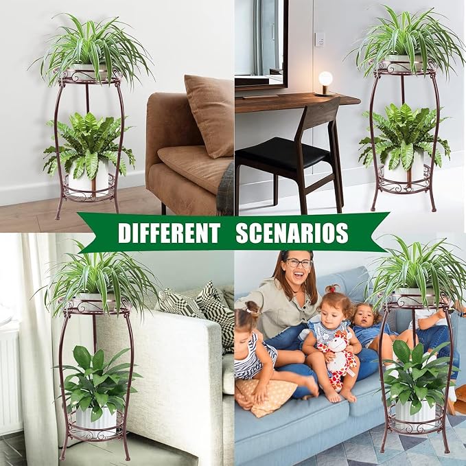 MOCORY Plant Stand Indoor Outdoor 2 Tier 27" Tall Metal Potted Holder Rack - Image 6