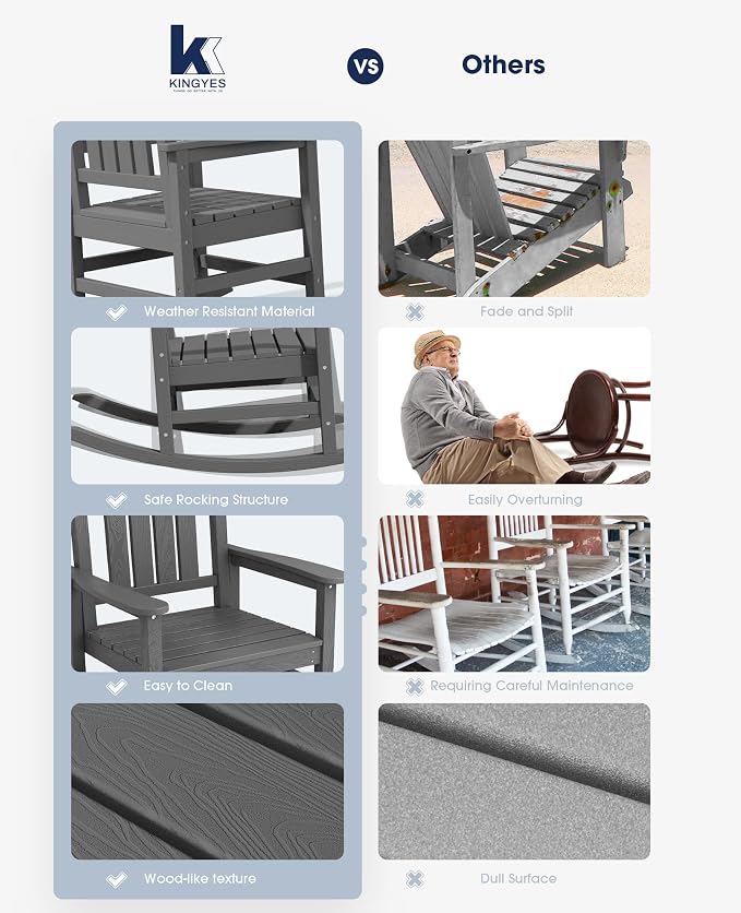 KINGYES Oversized Outdoor Rocking Chair Set of 4, High Density Polyethylene - Image 6