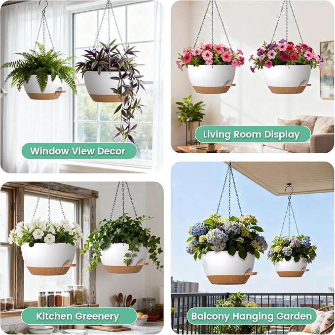 13 Inch 2 Pack Large Self Watering Hanging Planters - Image 6