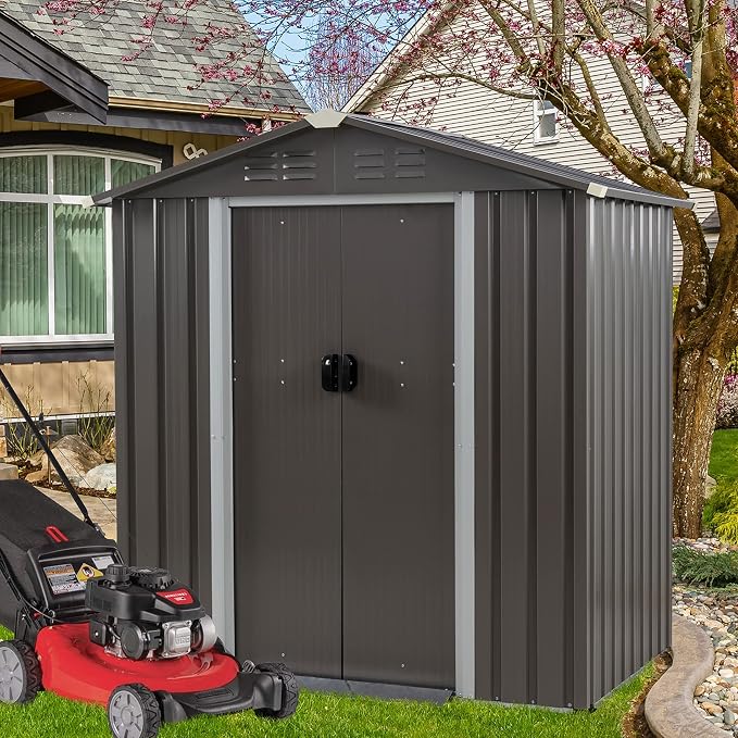 Vongrasig Outdoor Storage Shed, 6 x 4 FT Outside Metal Garden Shed - Image 2