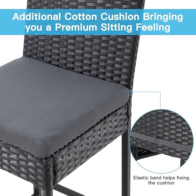 ECOTOUGE Rattan Bar Stools Set of 2, Outdoor Wicker Barstools Counter Height - Image 6