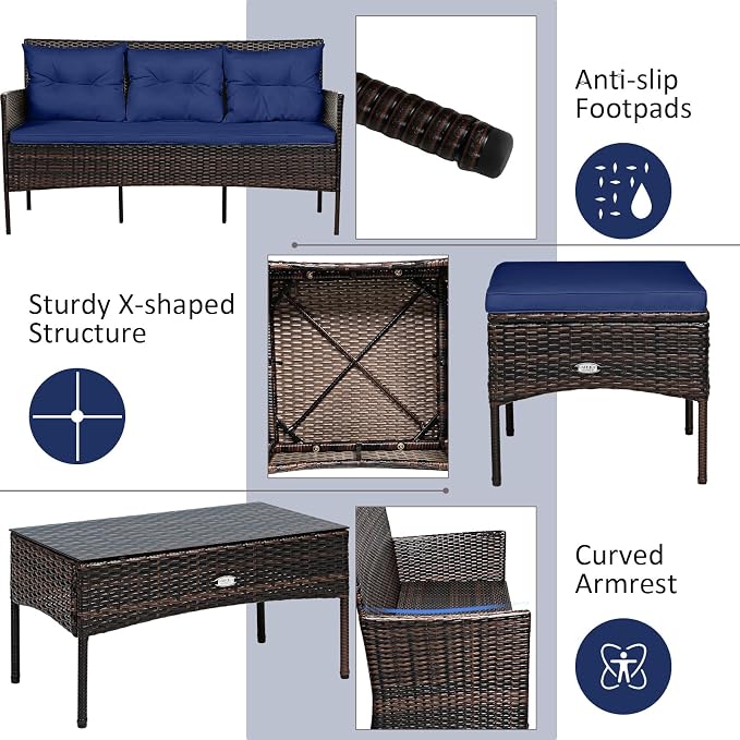 Tangkula 3 Pieces Patio Conversation Set, All Weather Outdoor PE Rattan Wicker - Image 9