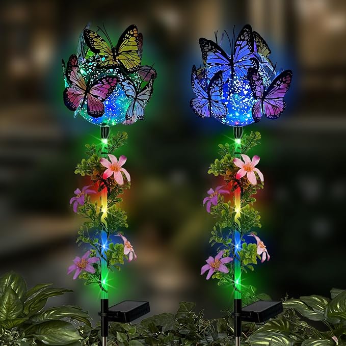 Solar Lights Outdoor Pathway, 2 Pack Butterfly by HokfirmHomeDecorGarden