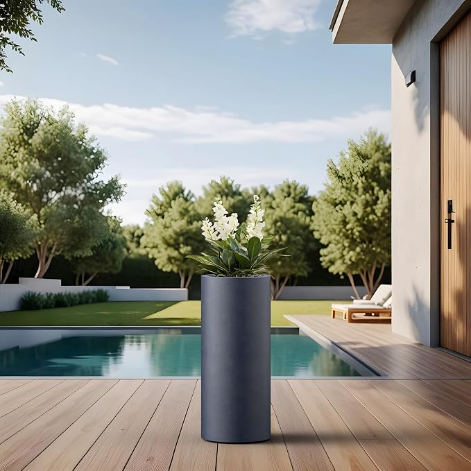 Kante 18.9 Inch Tall Cylindrical Planter, Large Round Plant Pots - Image 5