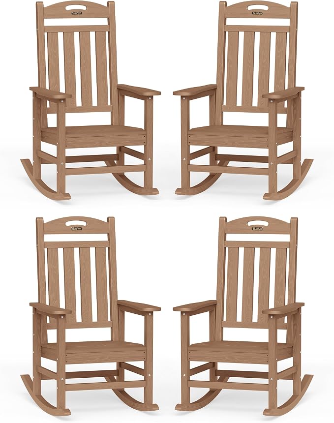 Oversized Outdoor Rocking Chairs Set of 4, High Back Porch Rocker Chair by Suunyn
