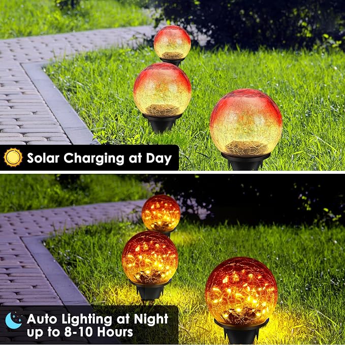 2 Pack Garden Solar Lights Outdoor Decorative, 60 LED Gradient red Cracked - Image 5
