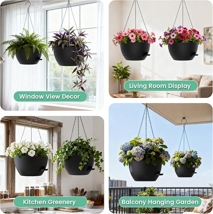 13 Inch 2 Pack Large Self Watering Hanging Planters - Image 6