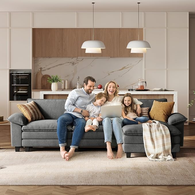 LINSY HOME 123'' Modular Sectional Sofa Grey Couch Corduroy Cloud Couches - Image 6