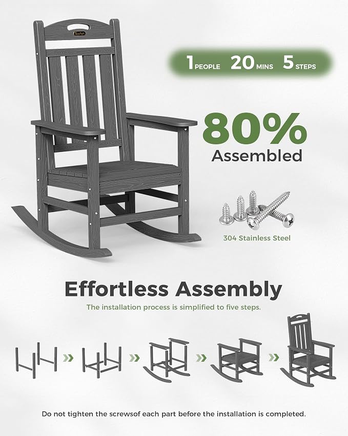 Oversized Outdoor Rocking Chair, HDPE All Weather Resistant Patio Rocking Chair - Image 6