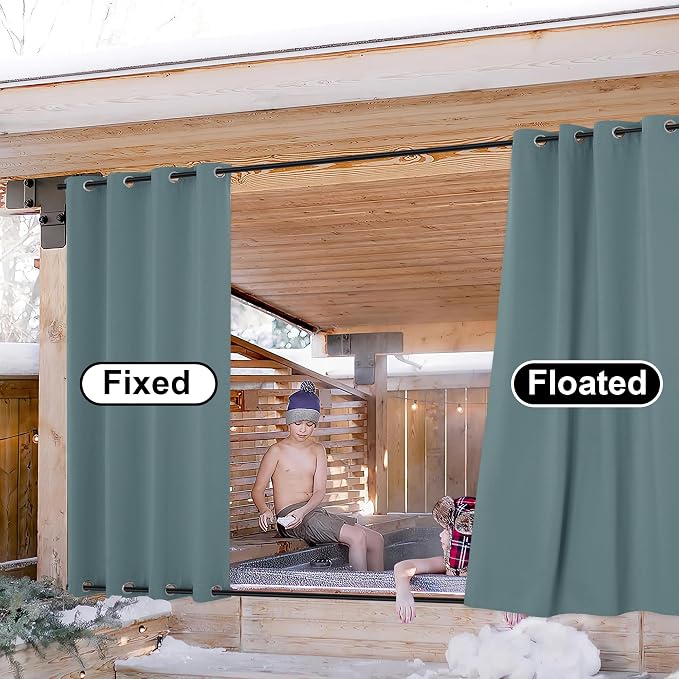 NICETOWN Greyish Blue Outdoor Patio Curtains 2 Panels Windproof Top & Bottom - Image 5