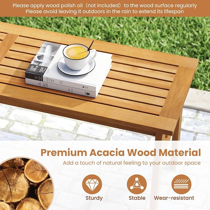 Tangkula 3 Pieces Patio Dining Set, Acacia Wood Space Saving Outdoor - Image 5