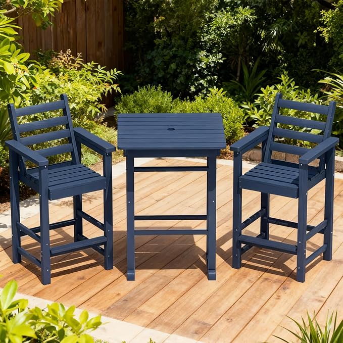 GLANC Adirondack Chairs and Table 3 Pieces Set, HDPE Balcony Bar Height Chairs - Image 8
