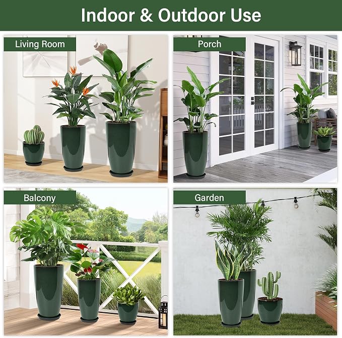 24/21/12 Inch Large Plastic Planter, Lightweight Ceramic-Look Tall Planters - Image 6