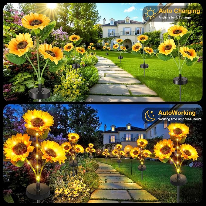 Upgraded Solar Sunflower Lights, 2 Pack Solar Garden Lights - Image 4