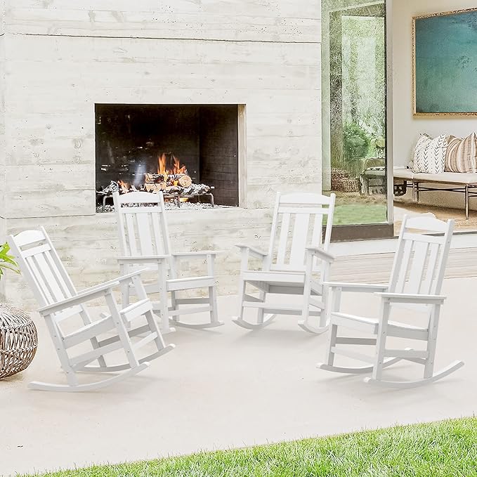 LUE BONA Outdoor Rocking Chairs Set of 4, Weather Resistant HDPS Poly Rocker by LUEBONA