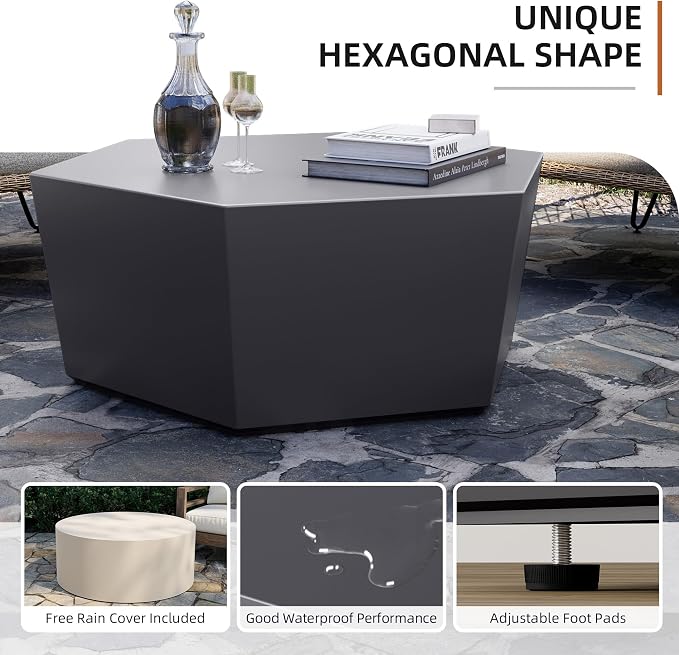 UPHA Outdoor Hexagon Coffee Table, Small Modern Minimalist Accent Tables - Image 5