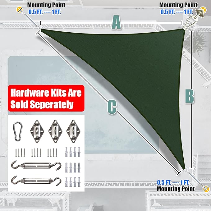 Amgo Custom Size 19' x 24' x 30.6' Green Right Triangle Sun Shade Sail Order to - Image 7