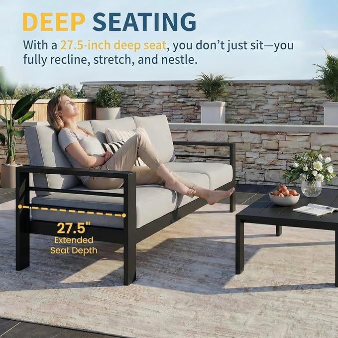 Wisteria Lane Aluminum Outdoor Patio Furniture Set, Modern Patio Conversation - Image 4