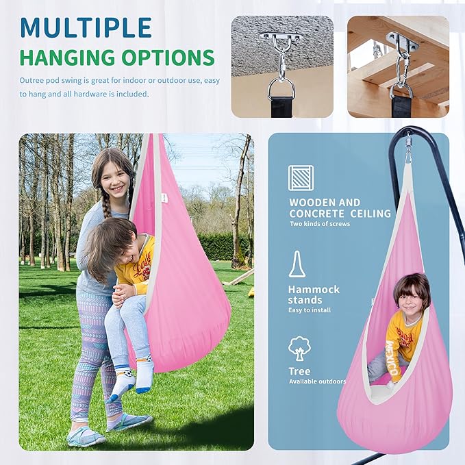 OUTREE Kids Pod Swing Seat, Cotton Child Hammock Swing Chair, Sensory Swing - Image 4