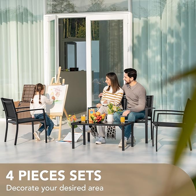 Devoko Outdoor Furniture Set 4 Piece Patio Conversation Sets Porch Furniture - Image 2