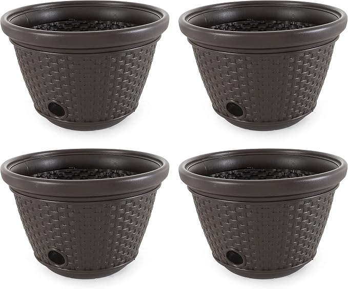 Suncast 4 Pack Wicker Hose Pot, Decorative Resin Garden Hose Storage, 100ft by Suncast