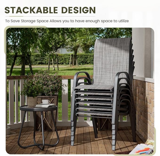 UDPATIO Patio Chairs Set of 6, Stackable Outdoor Dining Chairs - Image 4