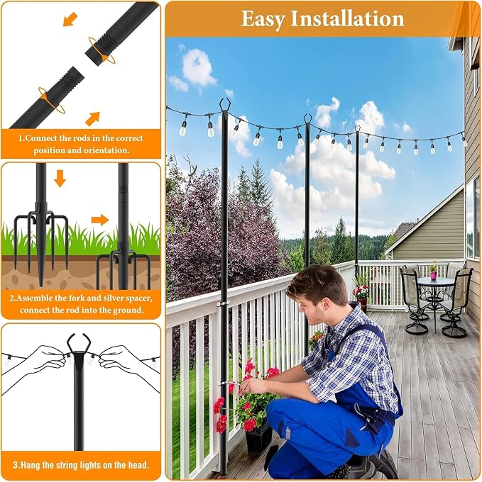 10 Pack String Light Poles, 10 Ft Light Poles - Image 5
